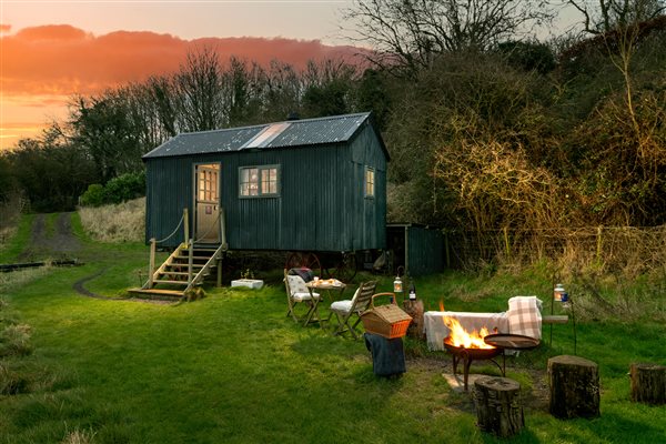 Evening shot outside Shepherd's Watch Hut